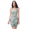 Floral Mint Butterfly Print Bodycon Dress-grizzshop