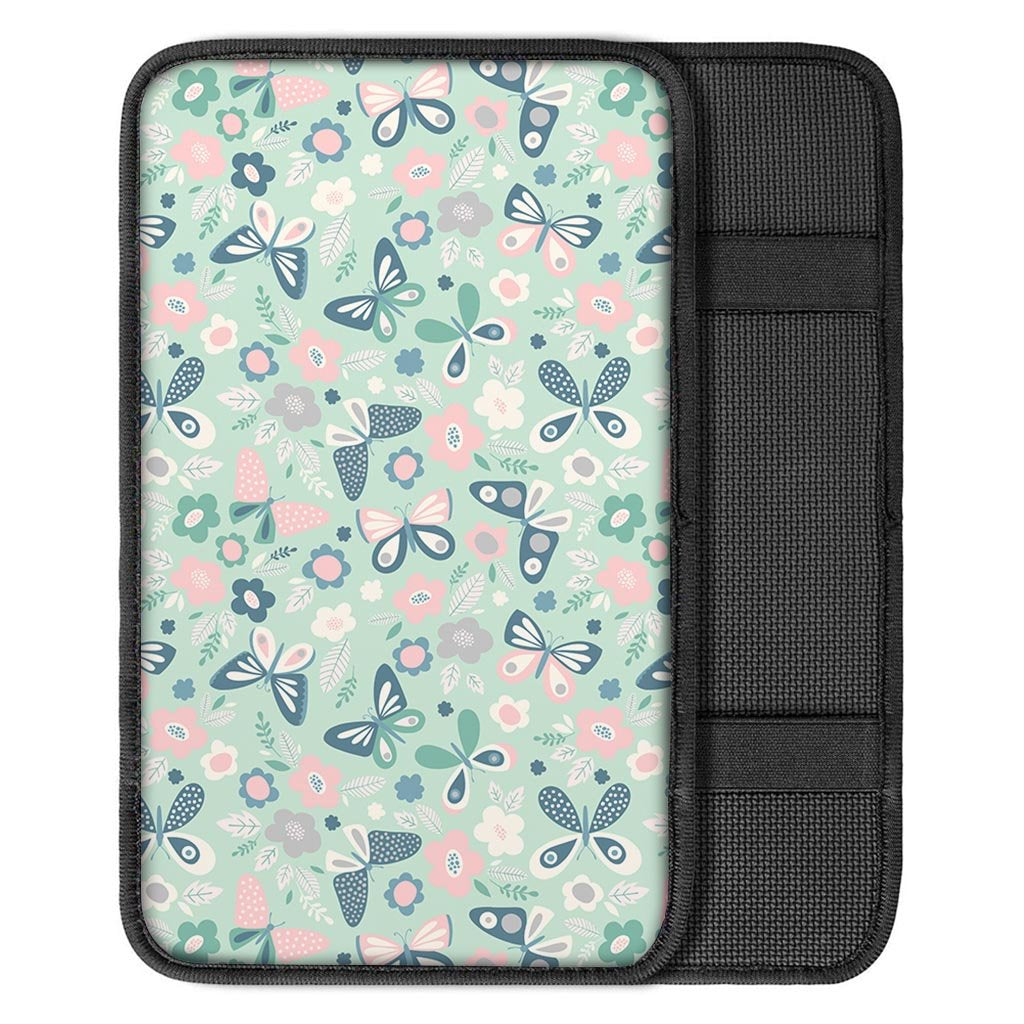 Floral Mint Butterfly Print Car Console Cover-grizzshop