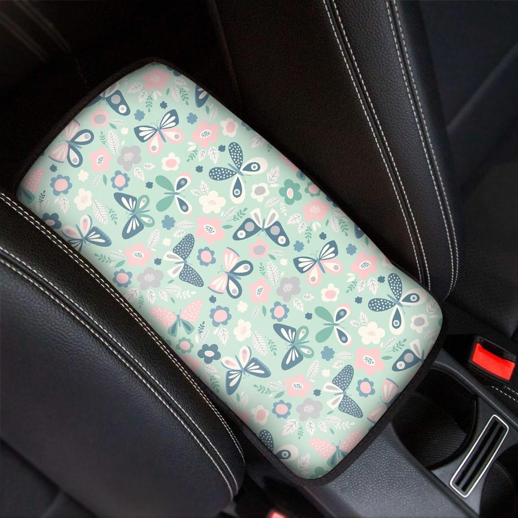 Floral Mint Butterfly Print Car Console Cover-grizzshop