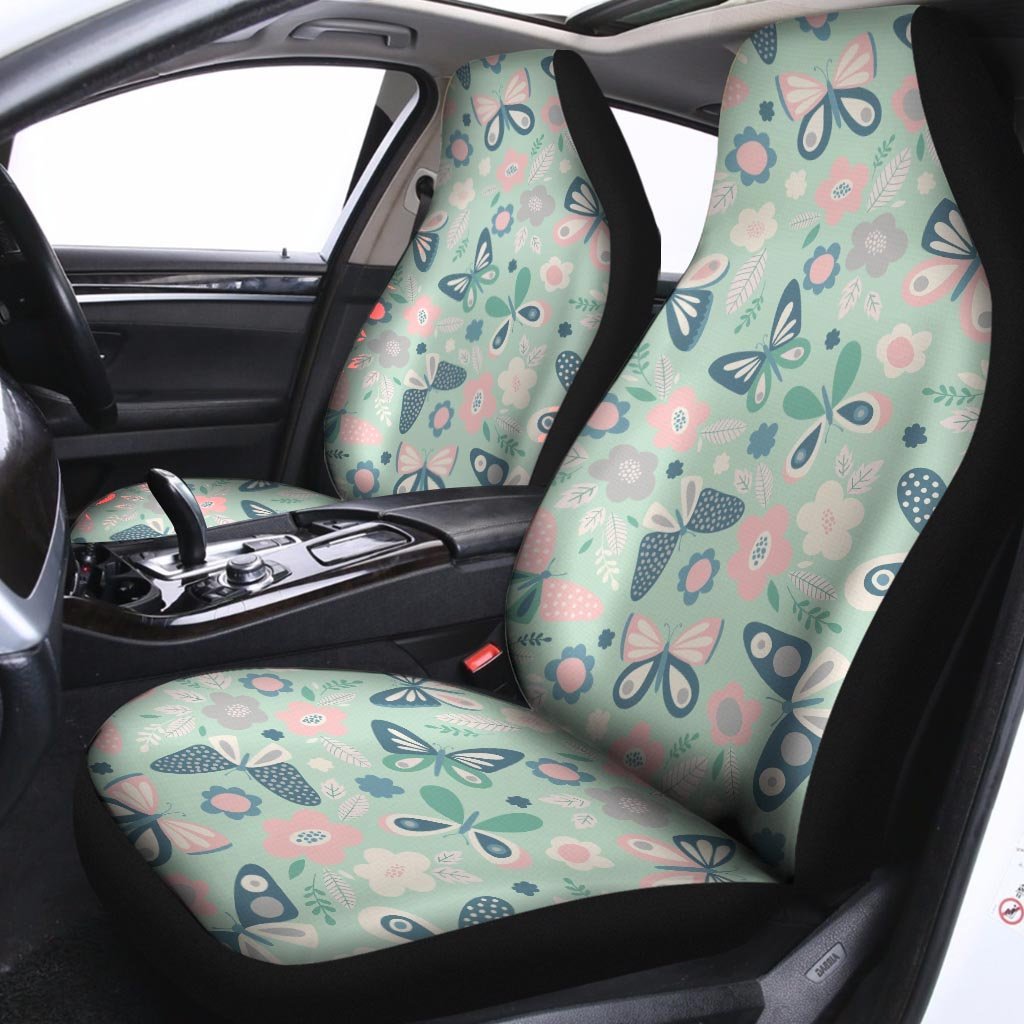 Floral Mint Butterfly Print Car Seat Covers-grizzshop