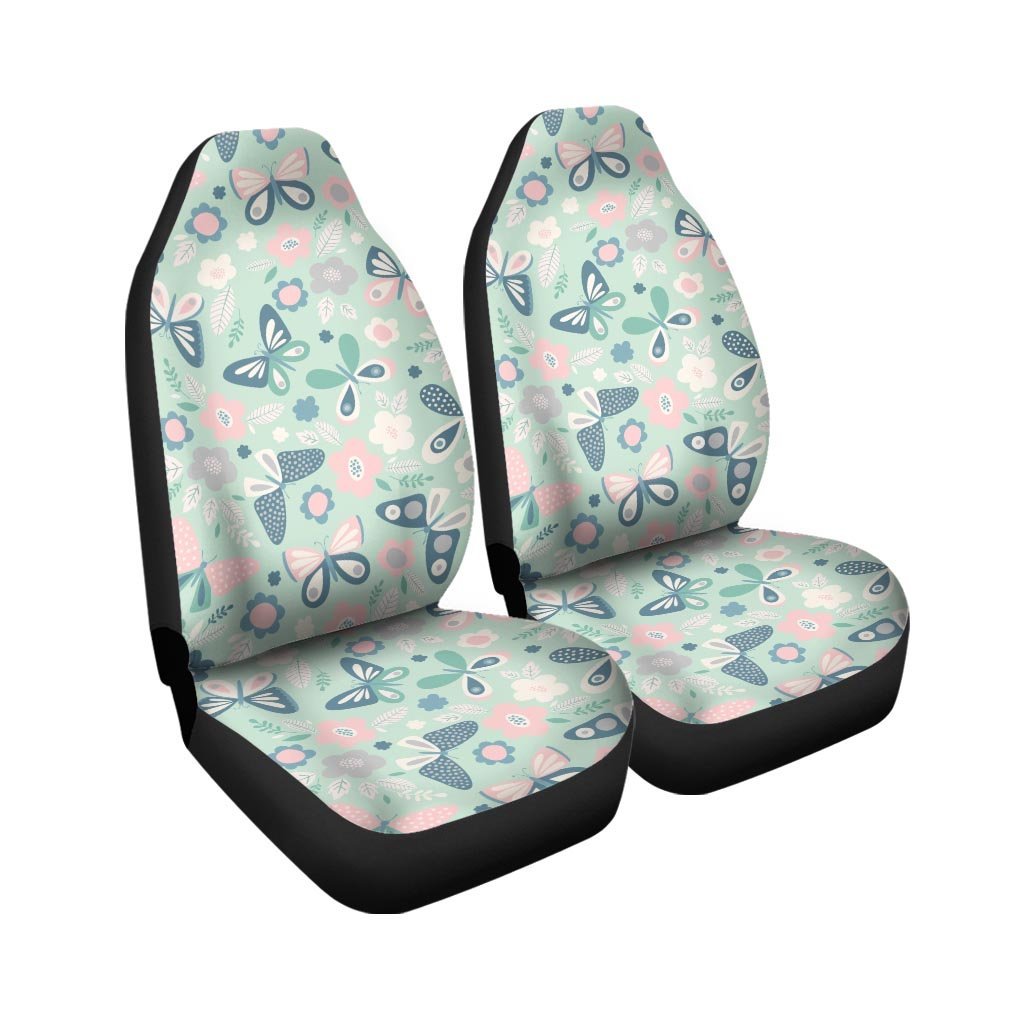 Floral Mint Butterfly Print Car Seat Covers-grizzshop