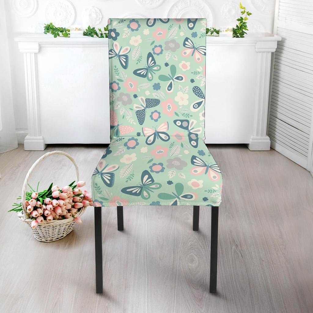 Floral Mint Butterfly Print Chair Cover-grizzshop