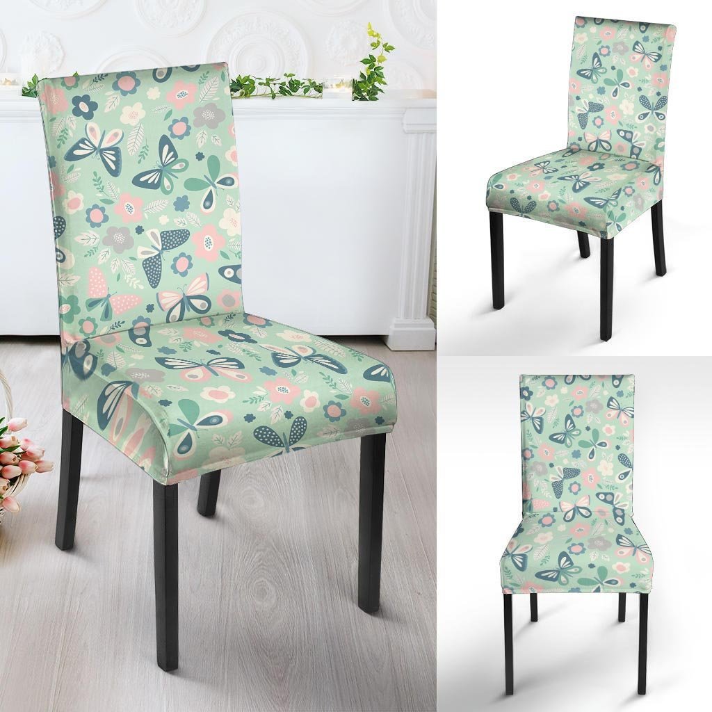 Floral Mint Butterfly Print Chair Cover-grizzshop