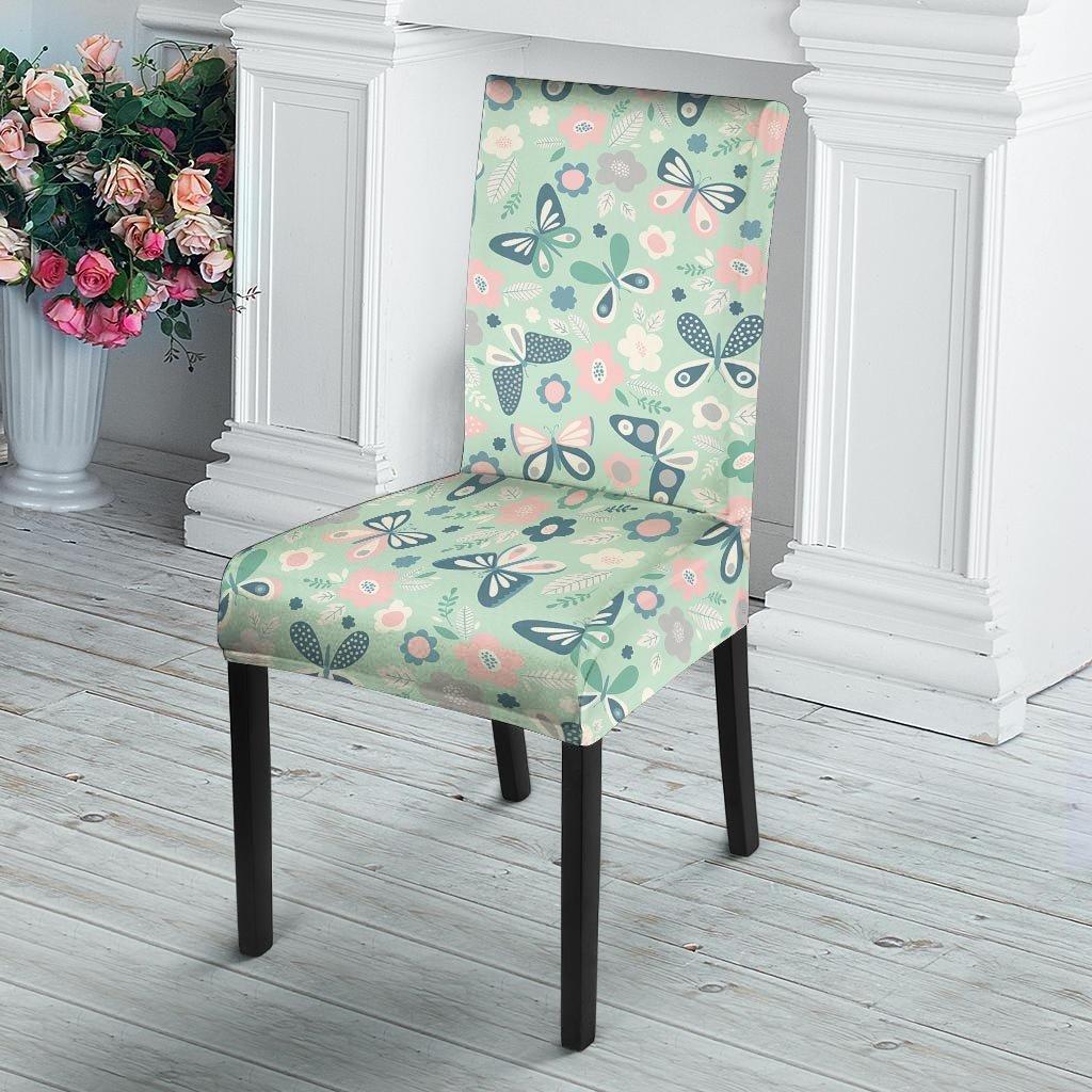 Floral Mint Butterfly Print Chair Cover-grizzshop