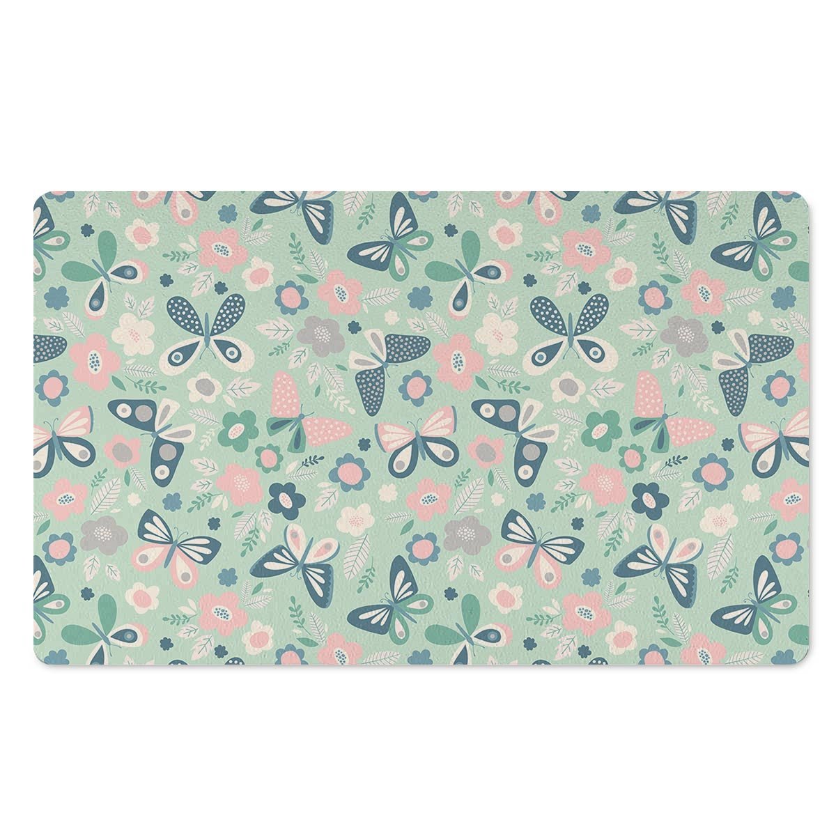 Floral Mint Butterfly Print Door Mat-grizzshop