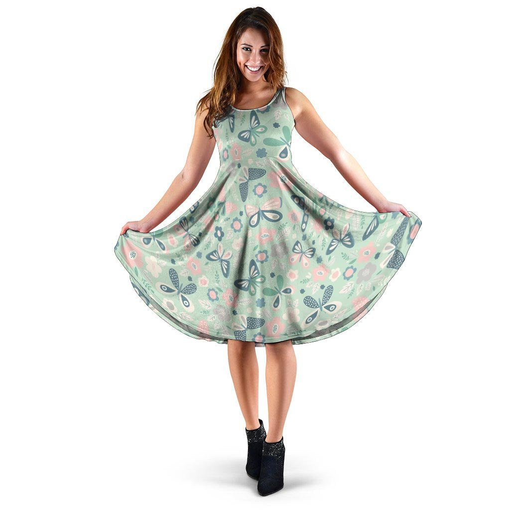 Floral Mint Butterfly Print Dress-grizzshop