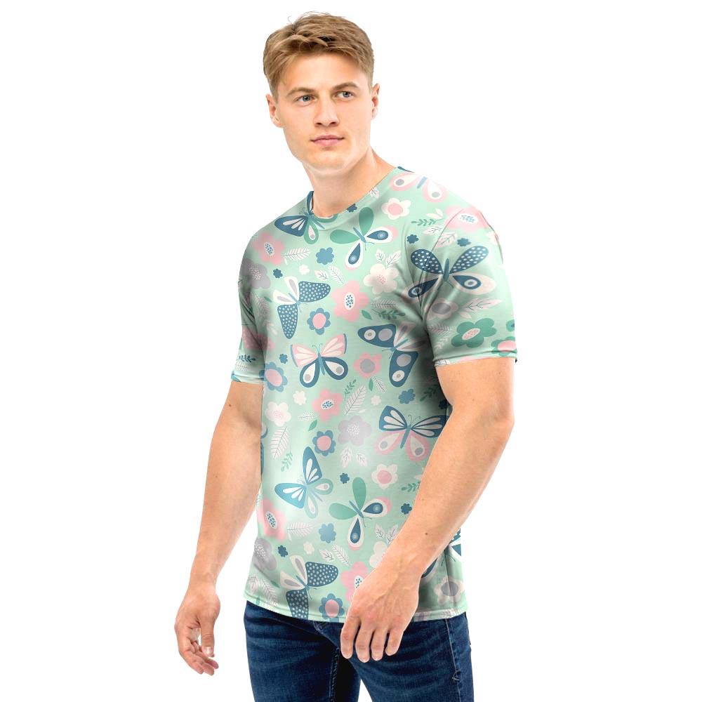 Floral Mint Butterfly Print Men T Shirt-grizzshop