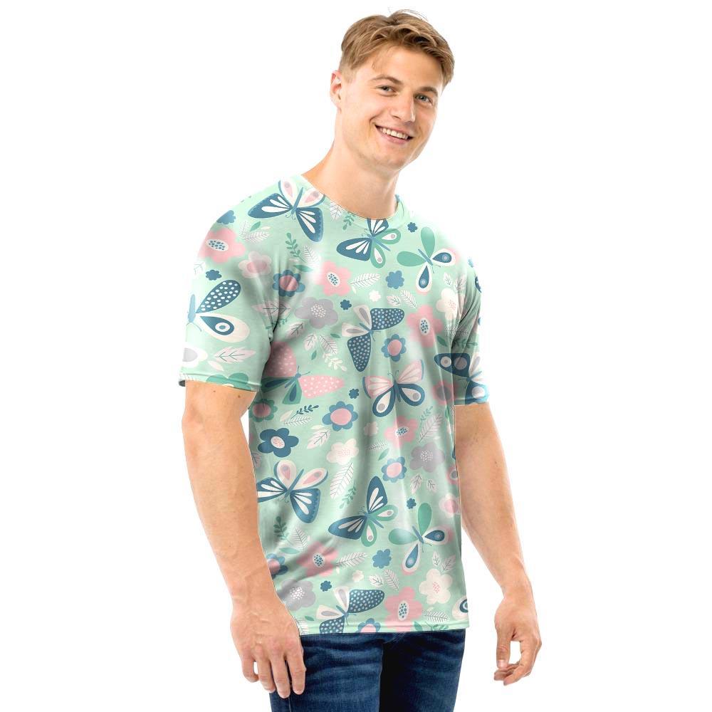 Floral Mint Butterfly Print Men T Shirt-grizzshop