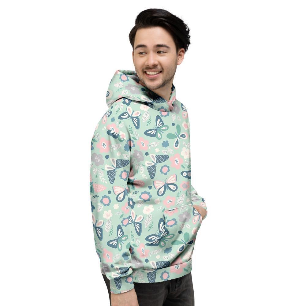 Floral Mint Butterfly Print Men's Hoodie-grizzshop