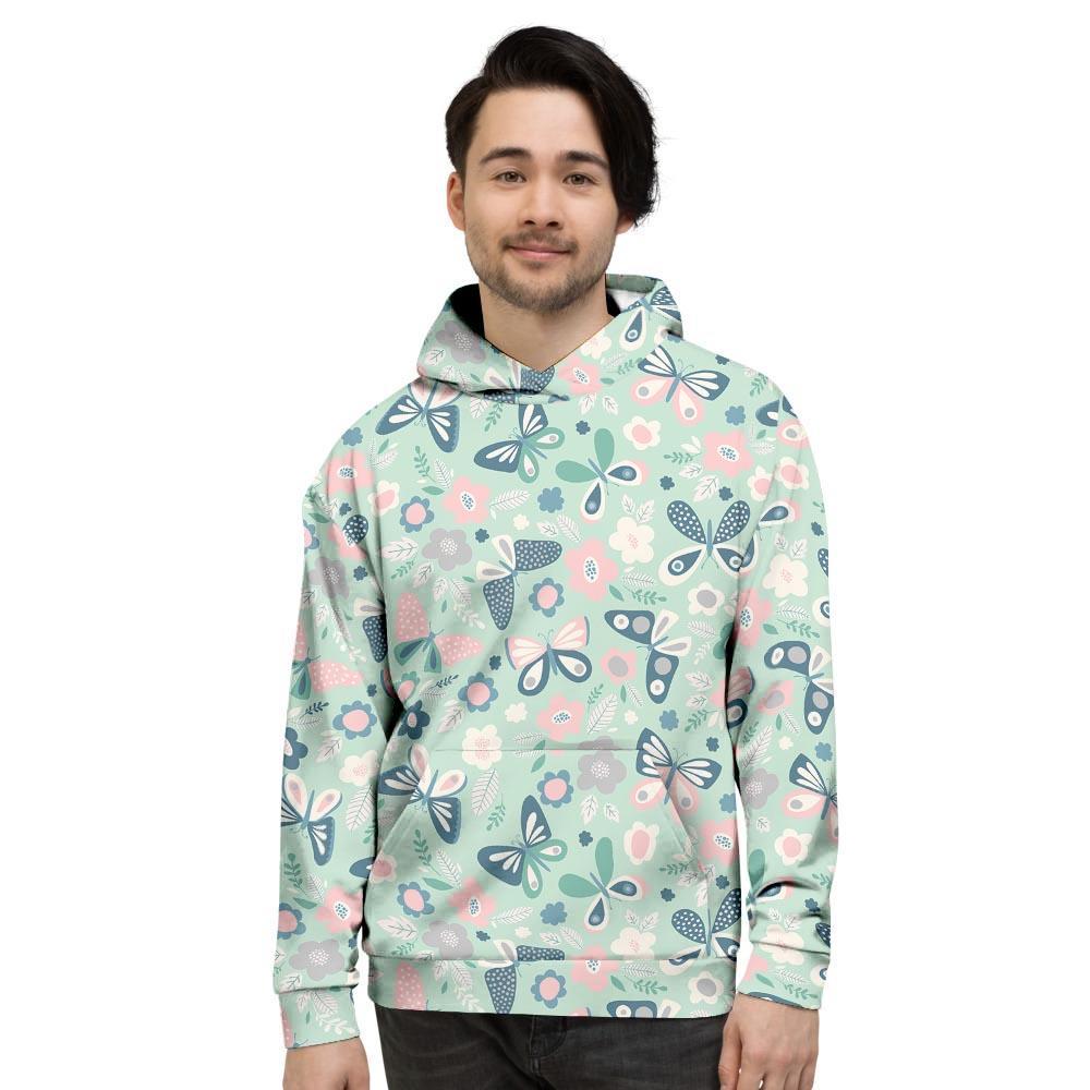 Floral Mint Butterfly Print Men's Hoodie-grizzshop