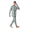 Floral Mint Butterfly Print Men's Pajamas-grizzshop