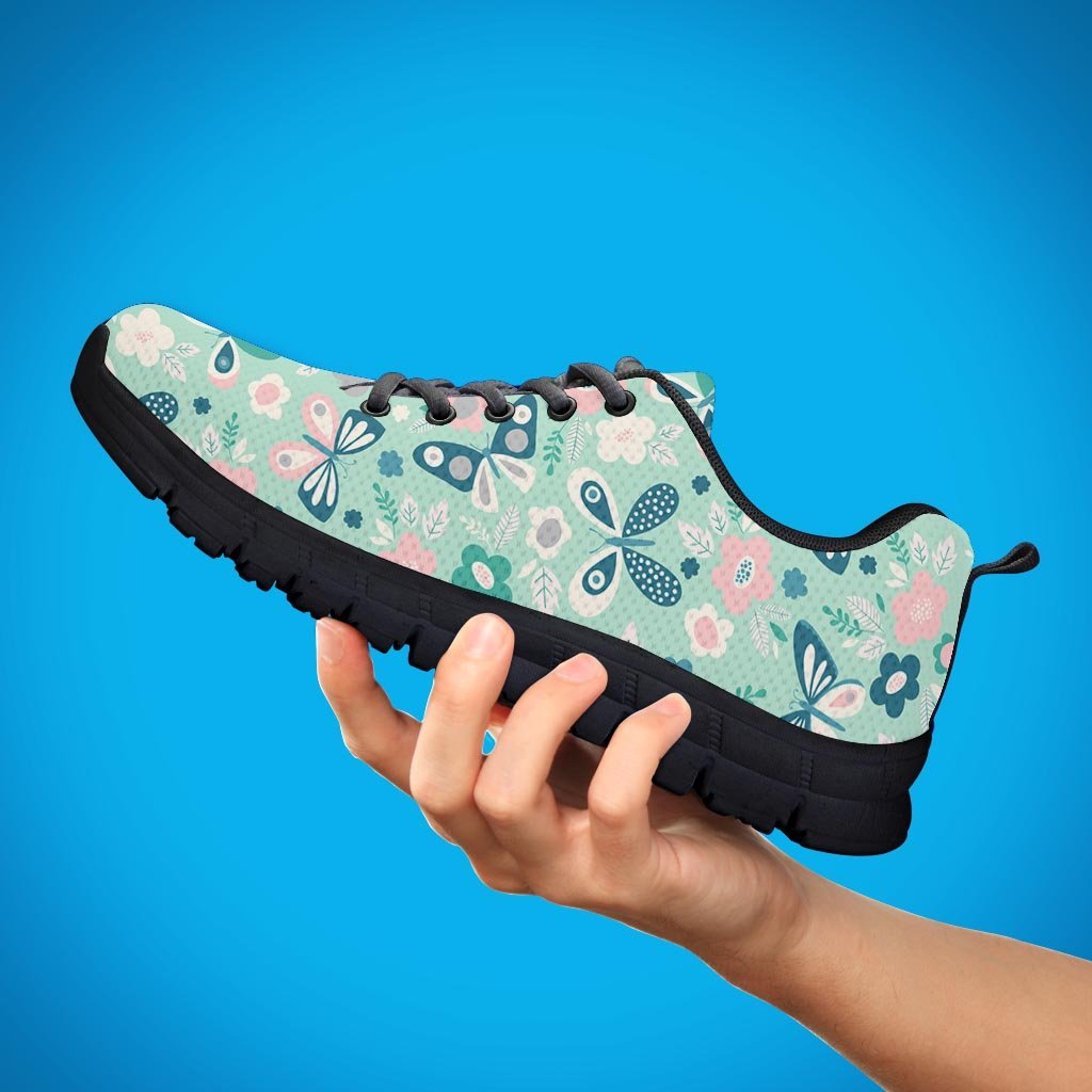 Floral Mint Butterfly Print Men's Sneakers-grizzshop