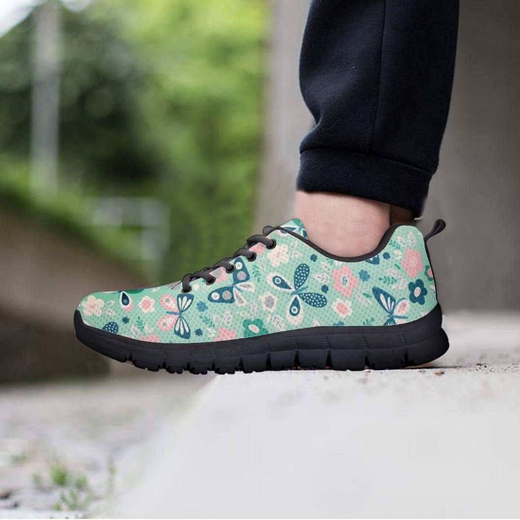 Floral Mint Butterfly Print Men's Sneakers-grizzshop