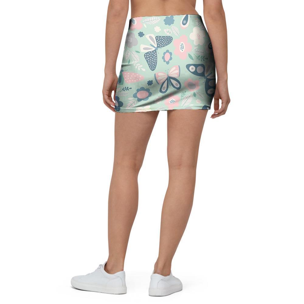 Floral Mint Butterfly Print Mini Skirt-grizzshop