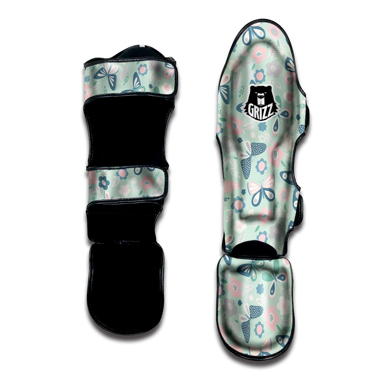 Floral Mint Butterfly Print Muay Thai Shin Guard-grizzshop