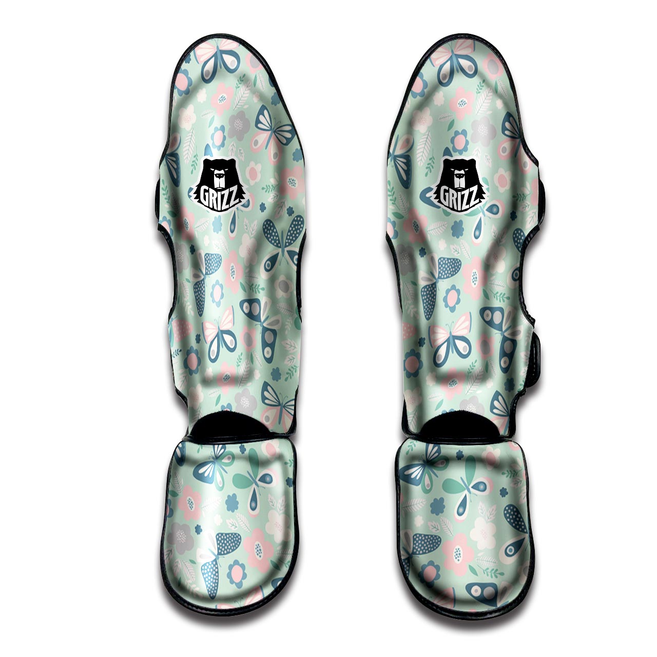 Floral Mint Butterfly Print Muay Thai Shin Guard-grizzshop