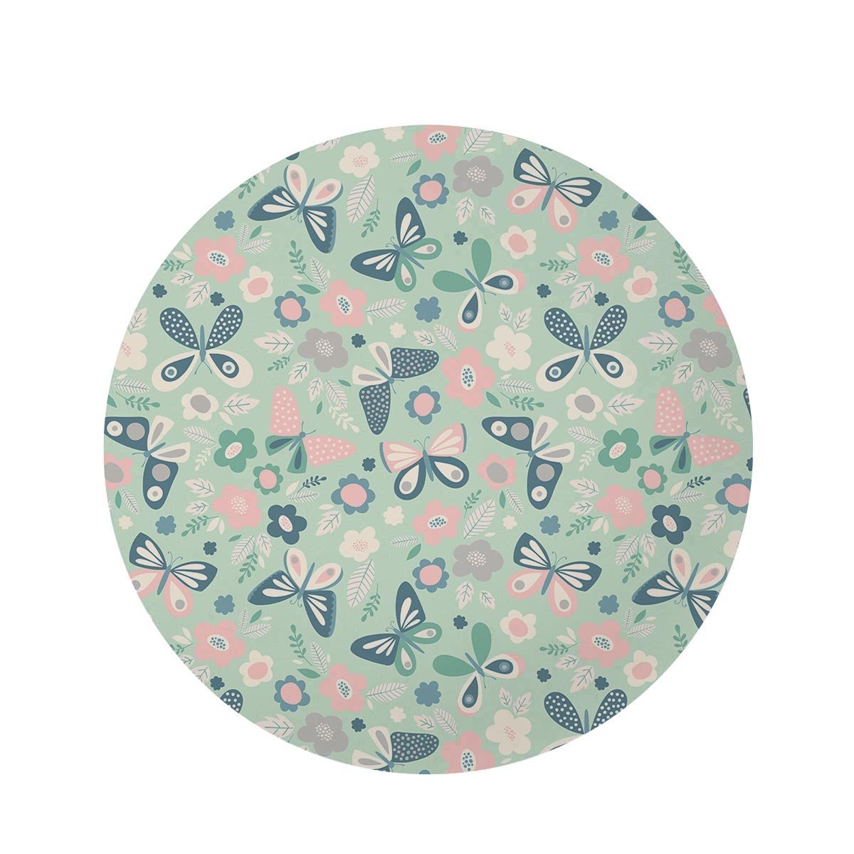 Floral Mint Butterfly Print Round Rug-grizzshop