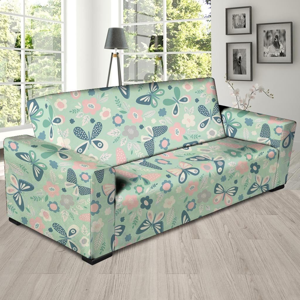 Floral Mint Butterfly Print Sofa Cover-grizzshop