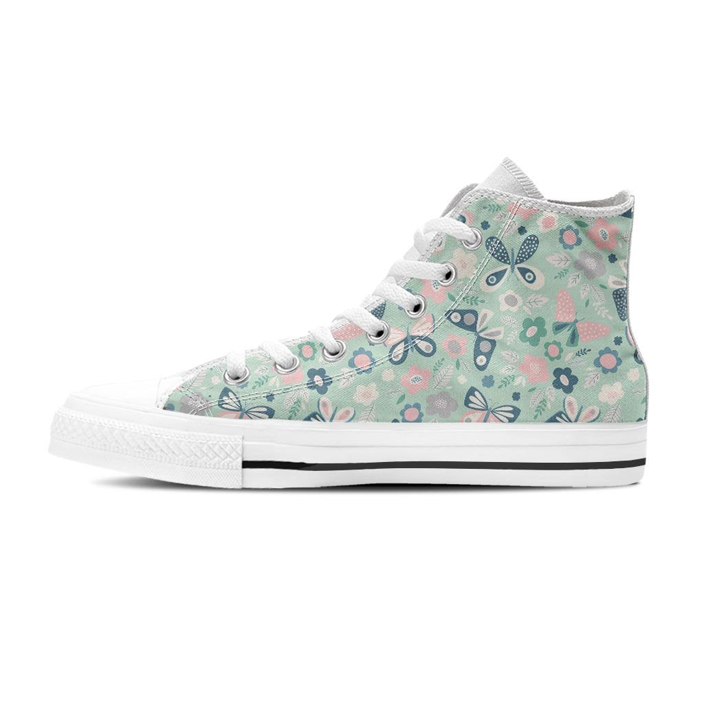 Floral Mint Butterfly Print Women's High Top Shoes-grizzshop