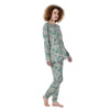 Floral Mint Butterfly Print Women's Pajamas-grizzshop