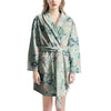 Floral Mint Butterfly Print Women's Robe-grizzshop