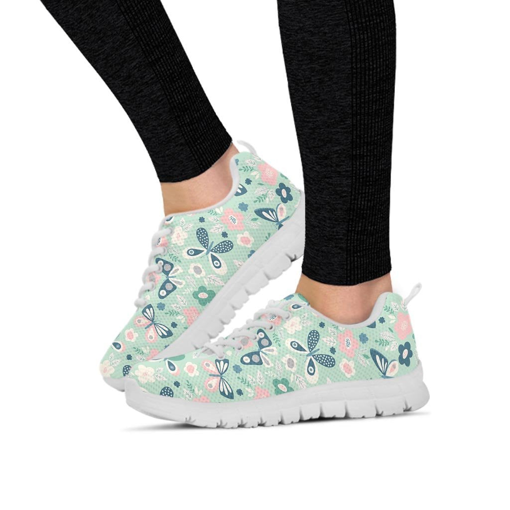 Floral Mint Butterfly Print Women's Sneakers-grizzshop