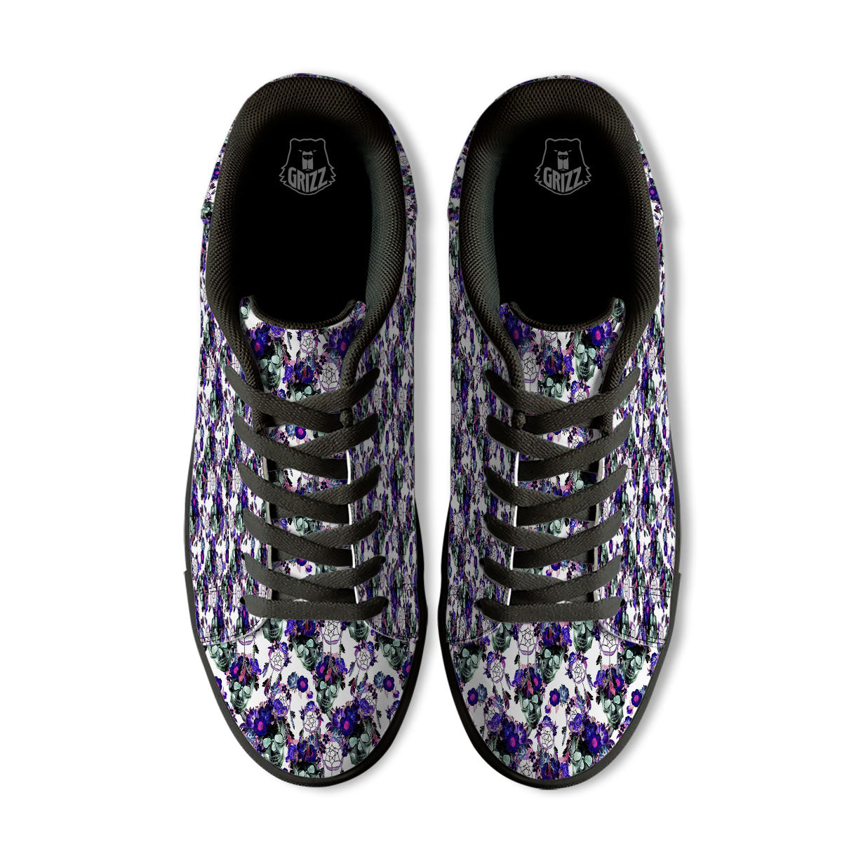 Floral Neon Skull Print Pattern Black Low Top Sneakers-grizzshop
