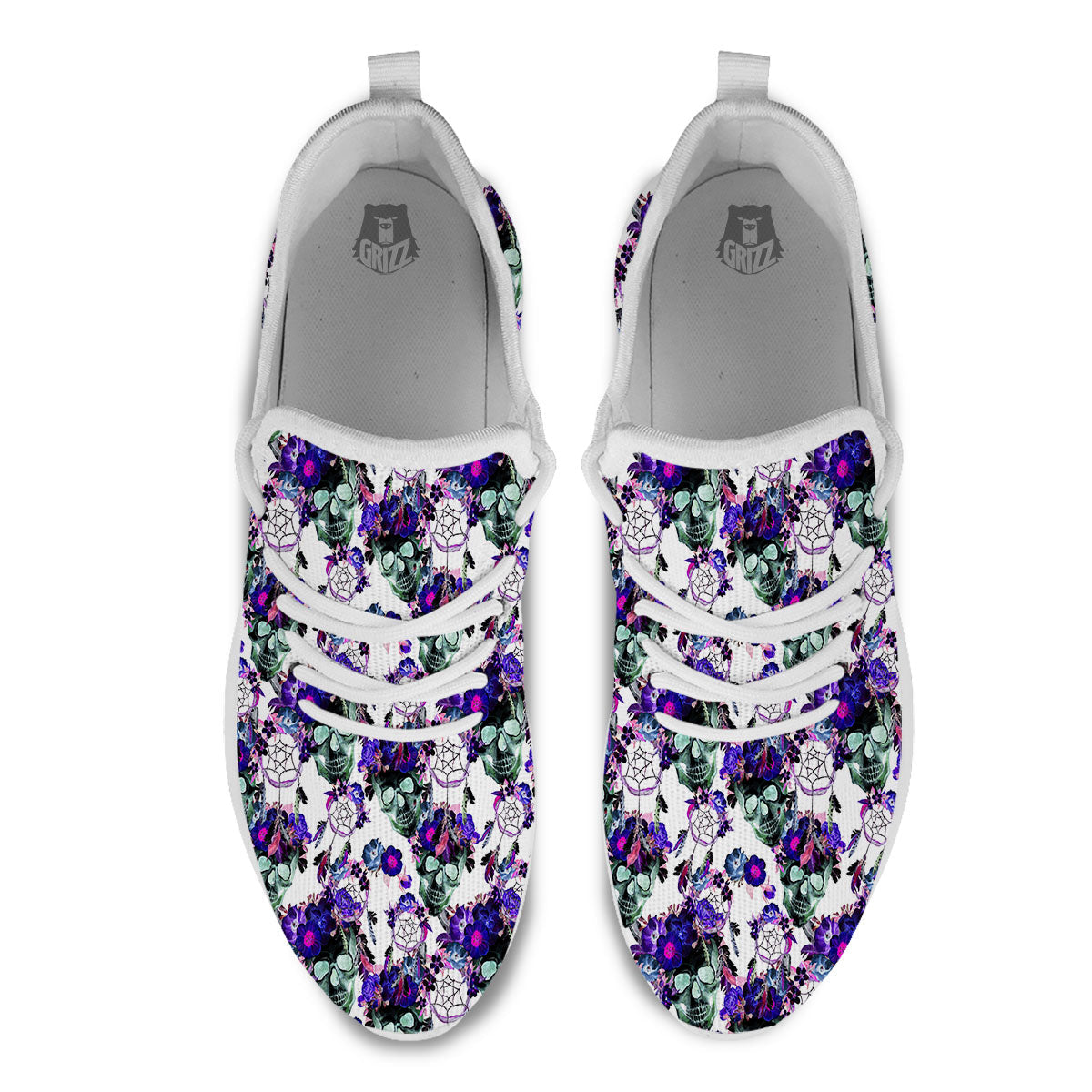 Floral Neon Skull Print Pattern White Athletic Shoes-grizzshop