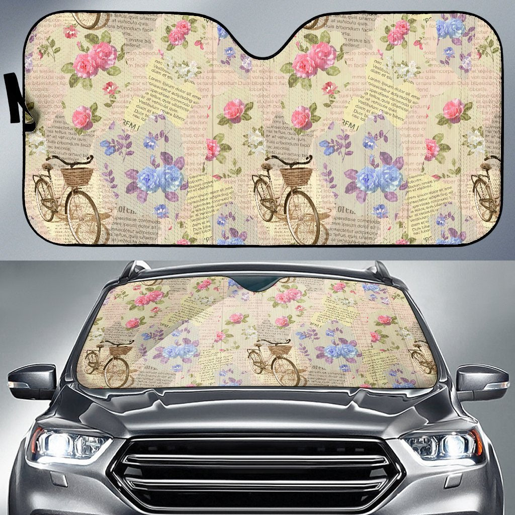 Floral Newspaper Pattern Print Car Sun Shade-grizzshop