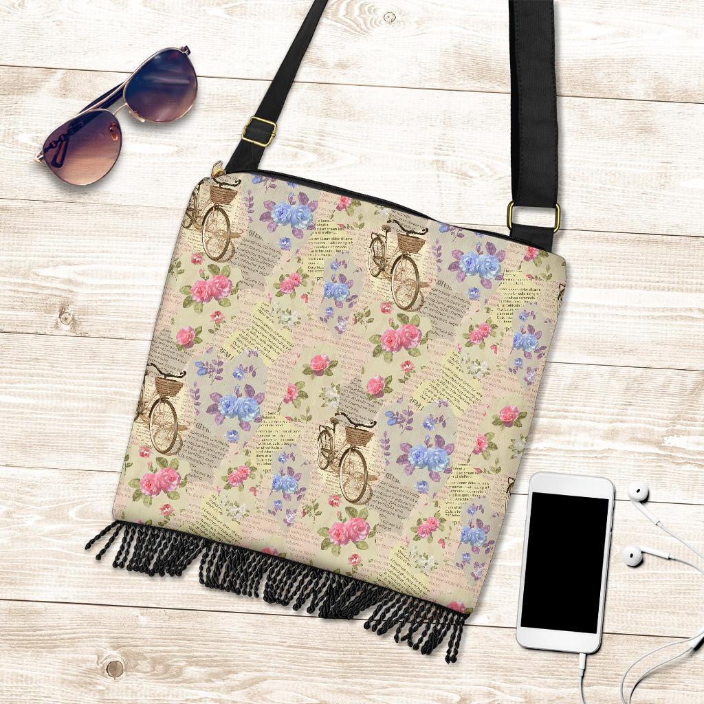 Floral Newspaper Pattern Print Crossbody Bags-grizzshop