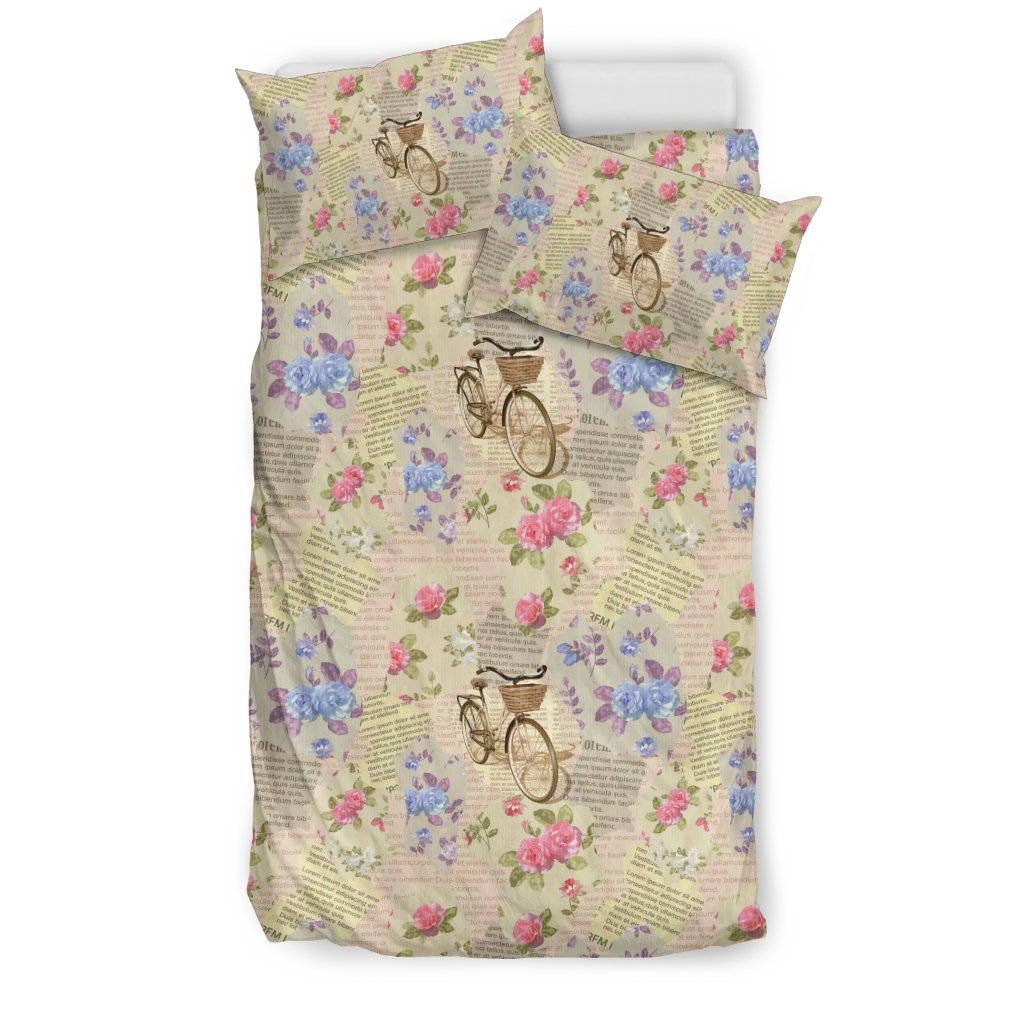 Floral Newspaper Pattern Print Duvet Cover Bedding Set-grizzshop