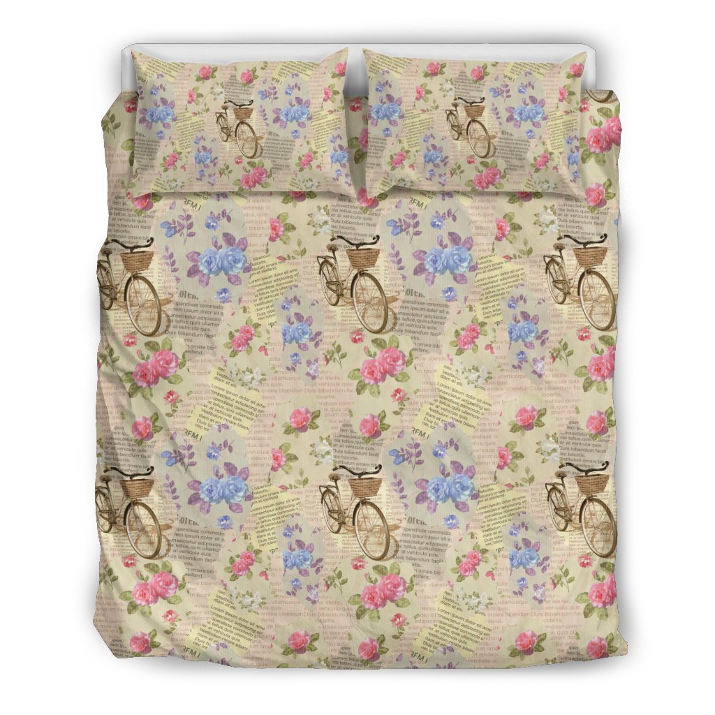 Floral Newspaper Pattern Print Duvet Cover Bedding Set-grizzshop