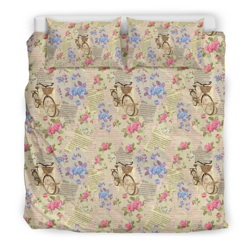 Floral Newspaper Pattern Print Duvet Cover Bedding Set-grizzshop