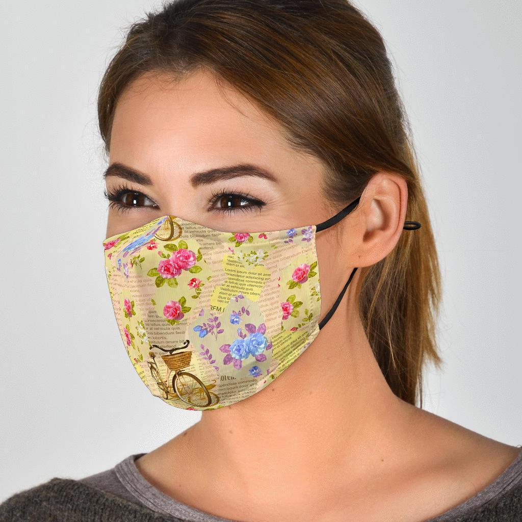 Floral Newspaper Pattern Print Face Mask-grizzshop