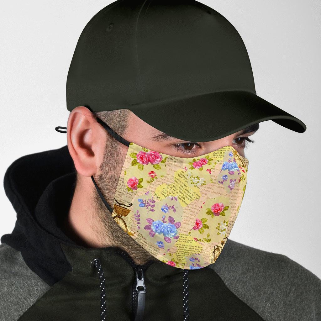 Floral Newspaper Pattern Print Face Mask-grizzshop