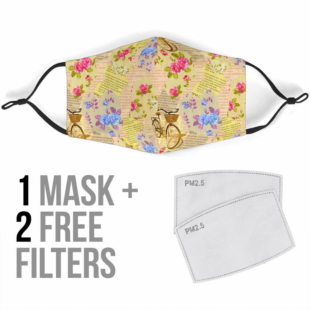 Floral Newspaper Pattern Print Face Mask-grizzshop