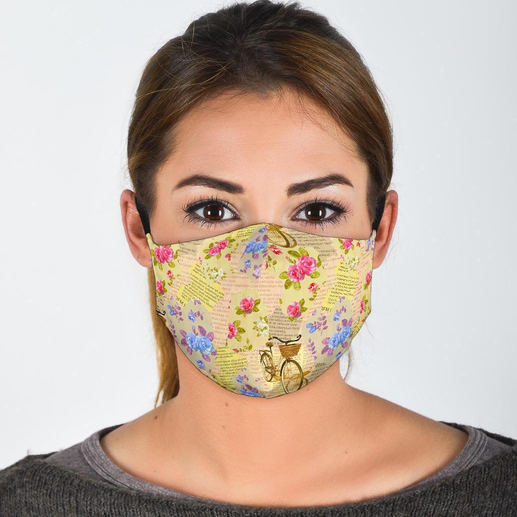 Floral Newspaper Pattern Print Face Mask-grizzshop