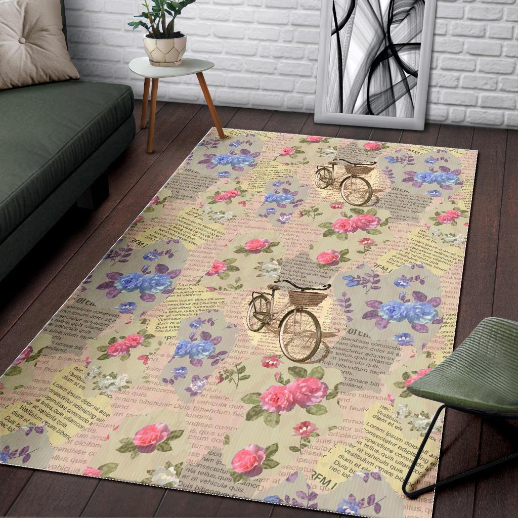 Floral Newspaper Pattern Print Floor Mat-grizzshop