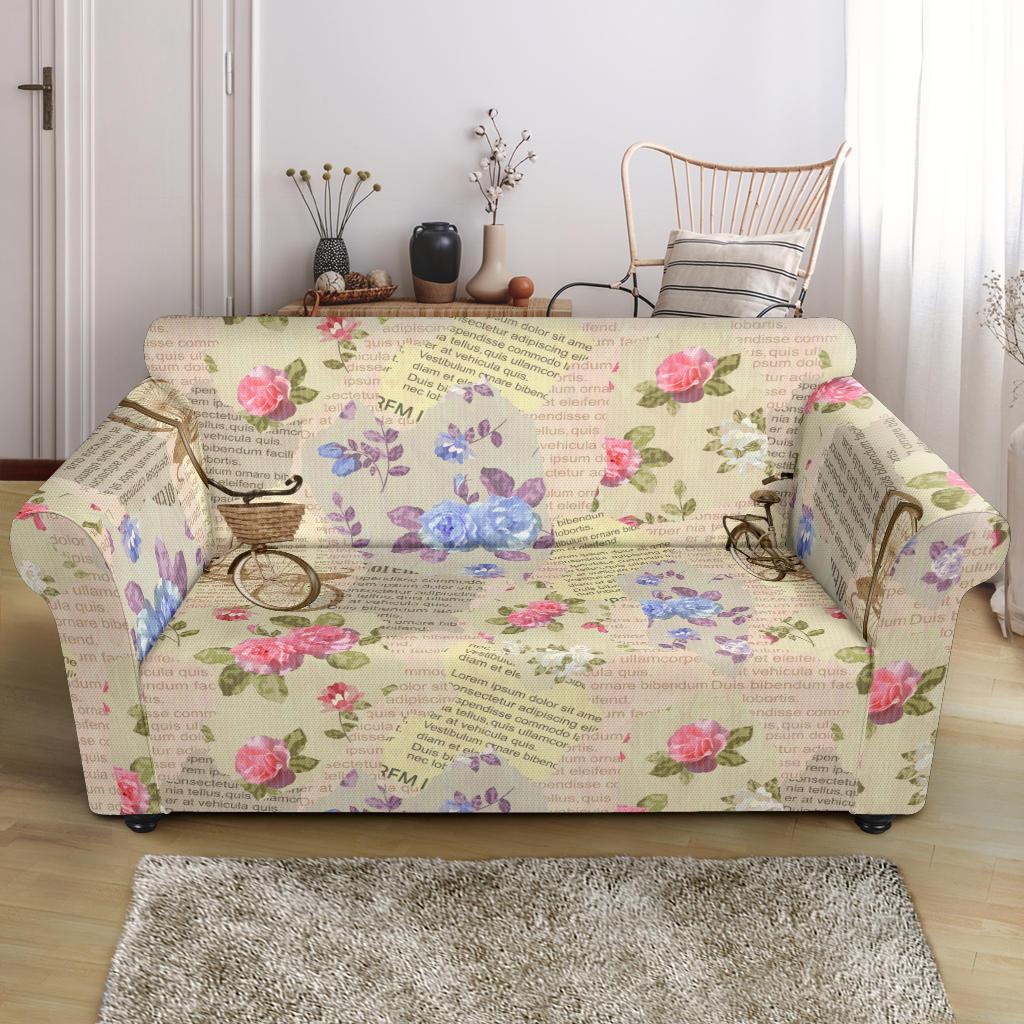 Floral Newspaper Pattern Print Loveseat Cover-grizzshop