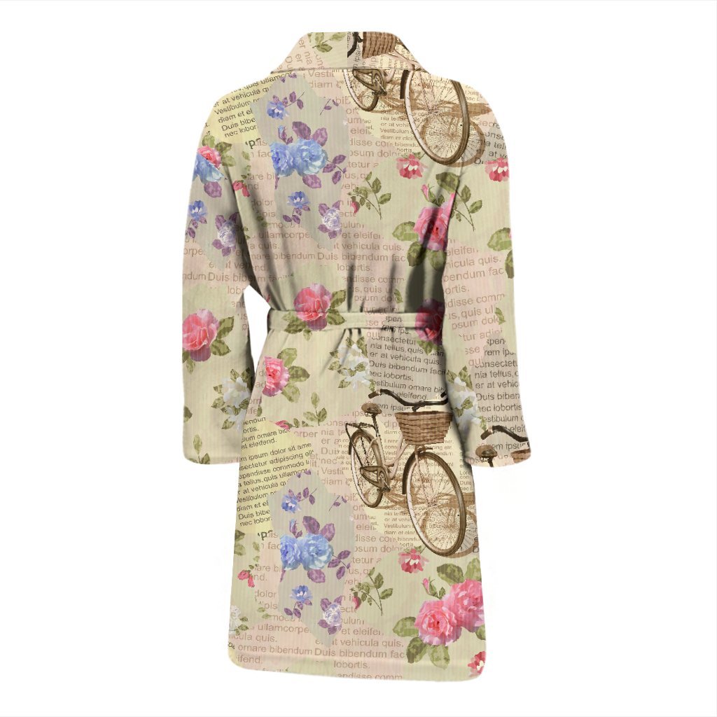 Floral Newspaper Pattern Print Men Long Robe-grizzshop