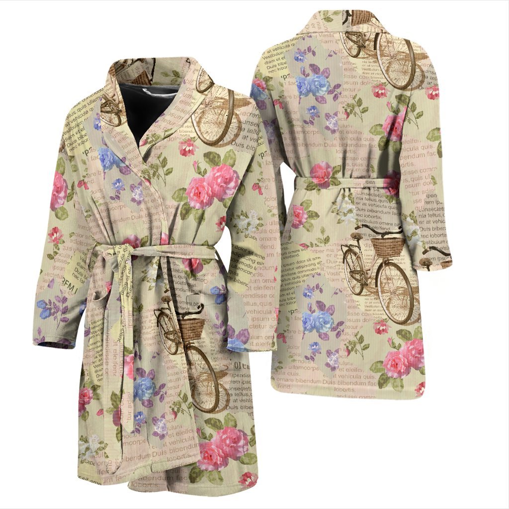 Floral Newspaper Pattern Print Men Long Robe-grizzshop