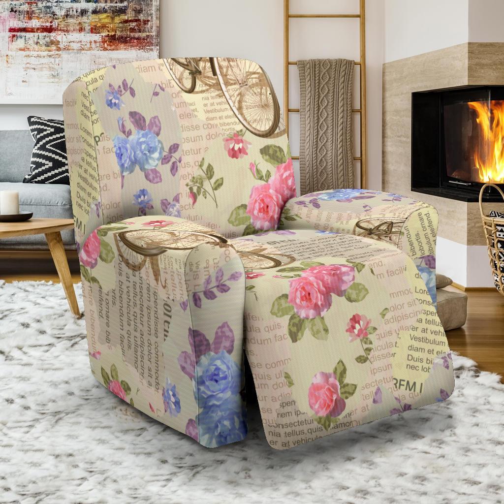 Floral Newspaper Pattern Print Recliner Cover-grizzshop