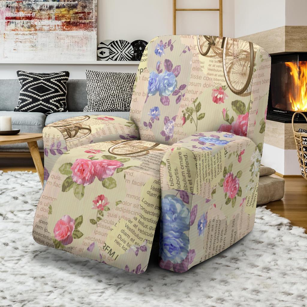 Floral Newspaper Pattern Print Recliner Cover-grizzshop