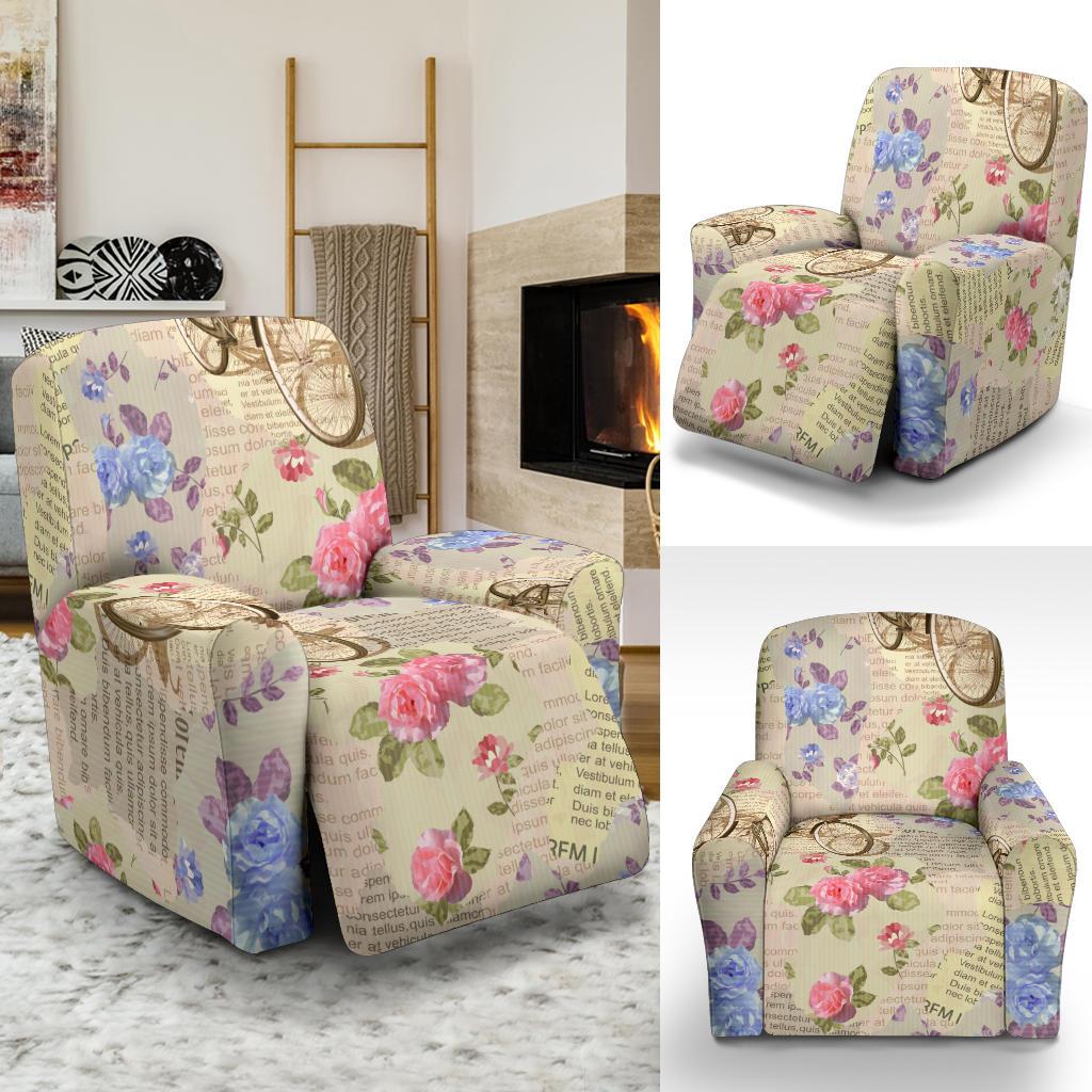 Floral Newspaper Pattern Print Recliner Cover-grizzshop