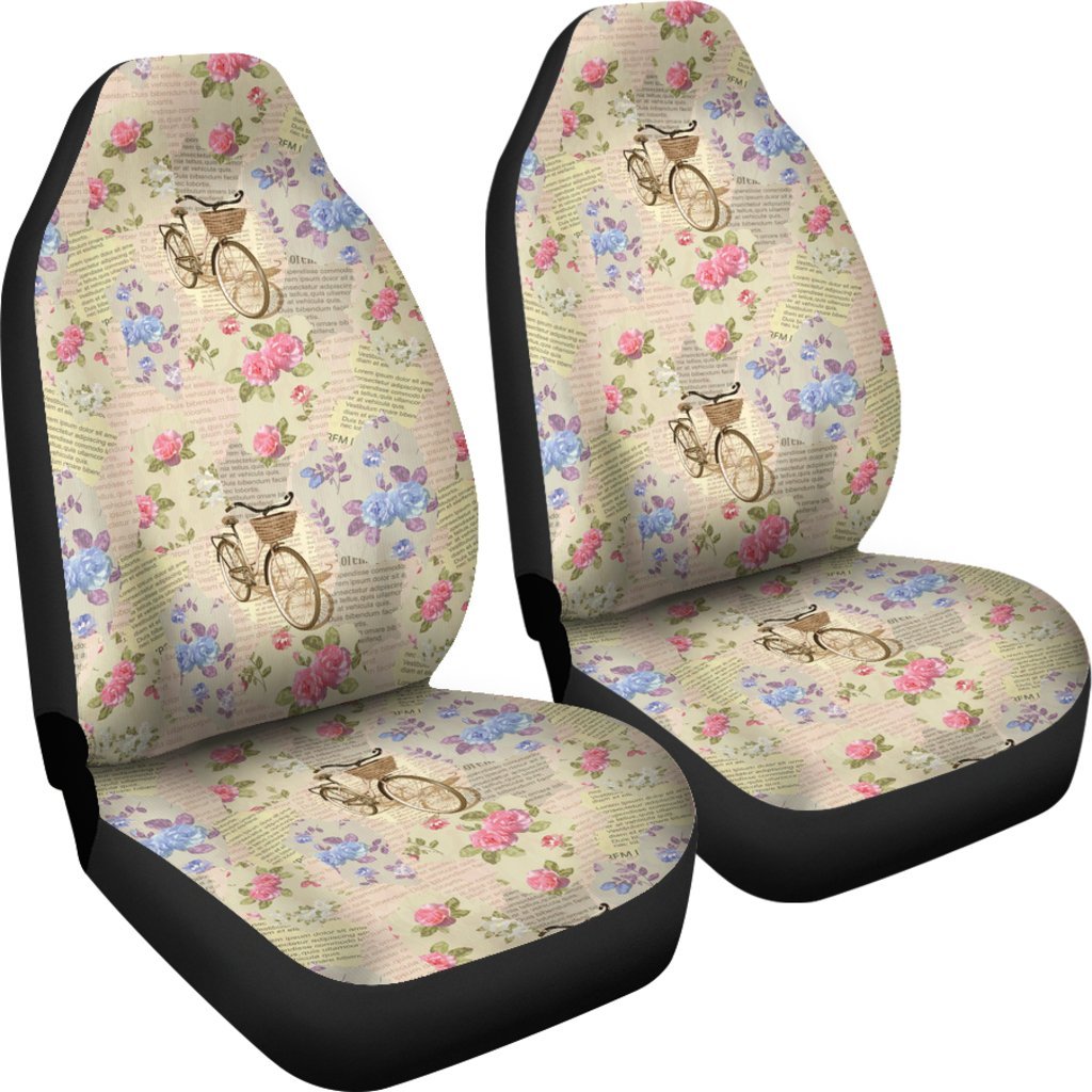 Floral Newspaper Pattern Print Universal Fit Car Seat Cover-grizzshop