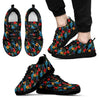 Floral Parrot Bird Pattern Print Black Sneaker Shoes For Men Women-grizzshop
