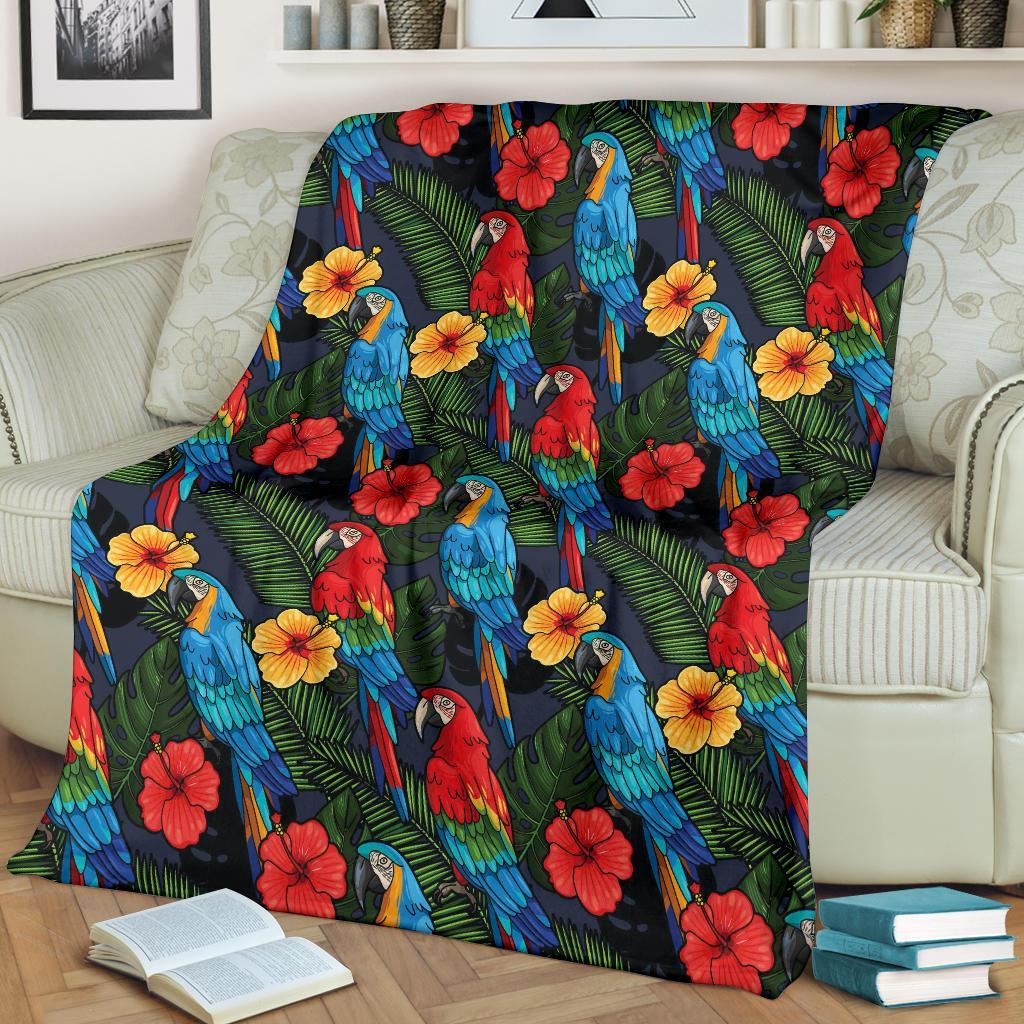 Floral Parrot Bird Pattern Print Blanket-grizzshop