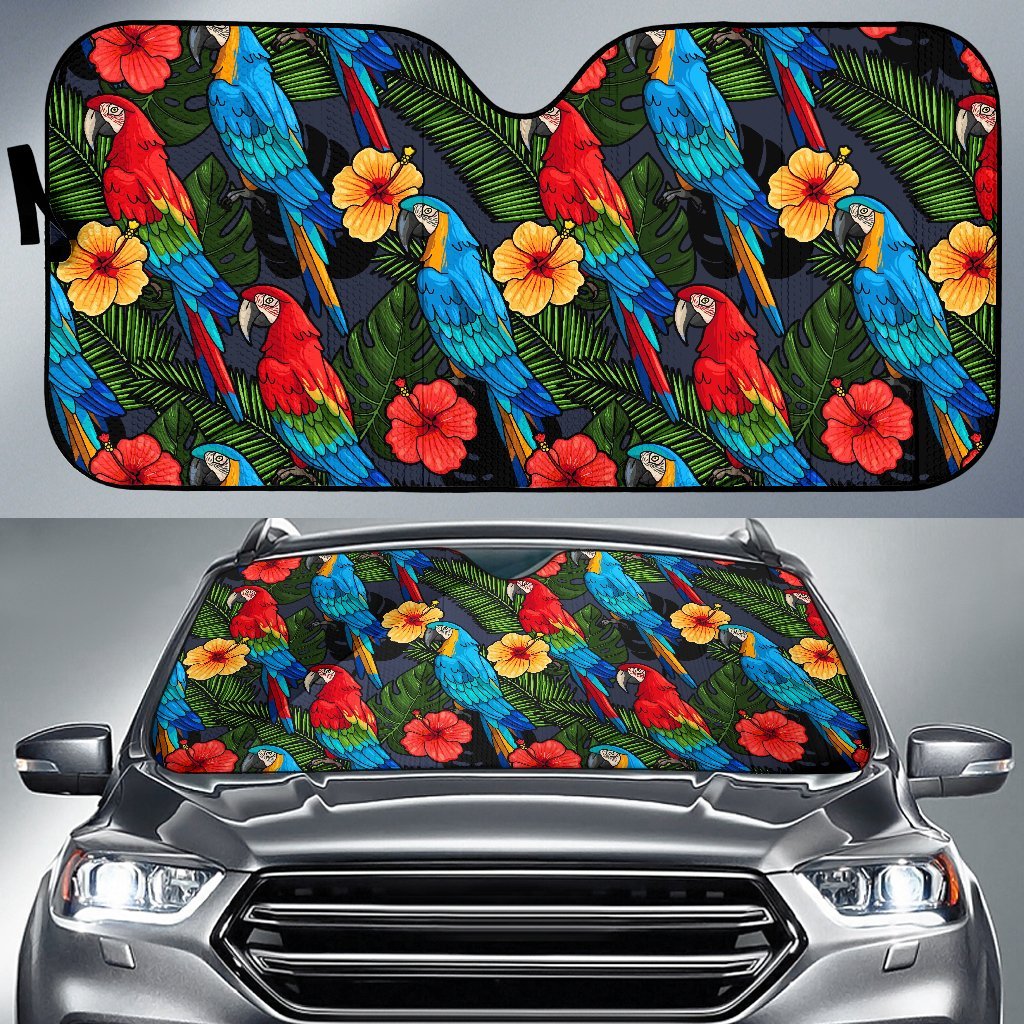 Floral Parrot Bird Pattern Print Car Sun Shade-grizzshop