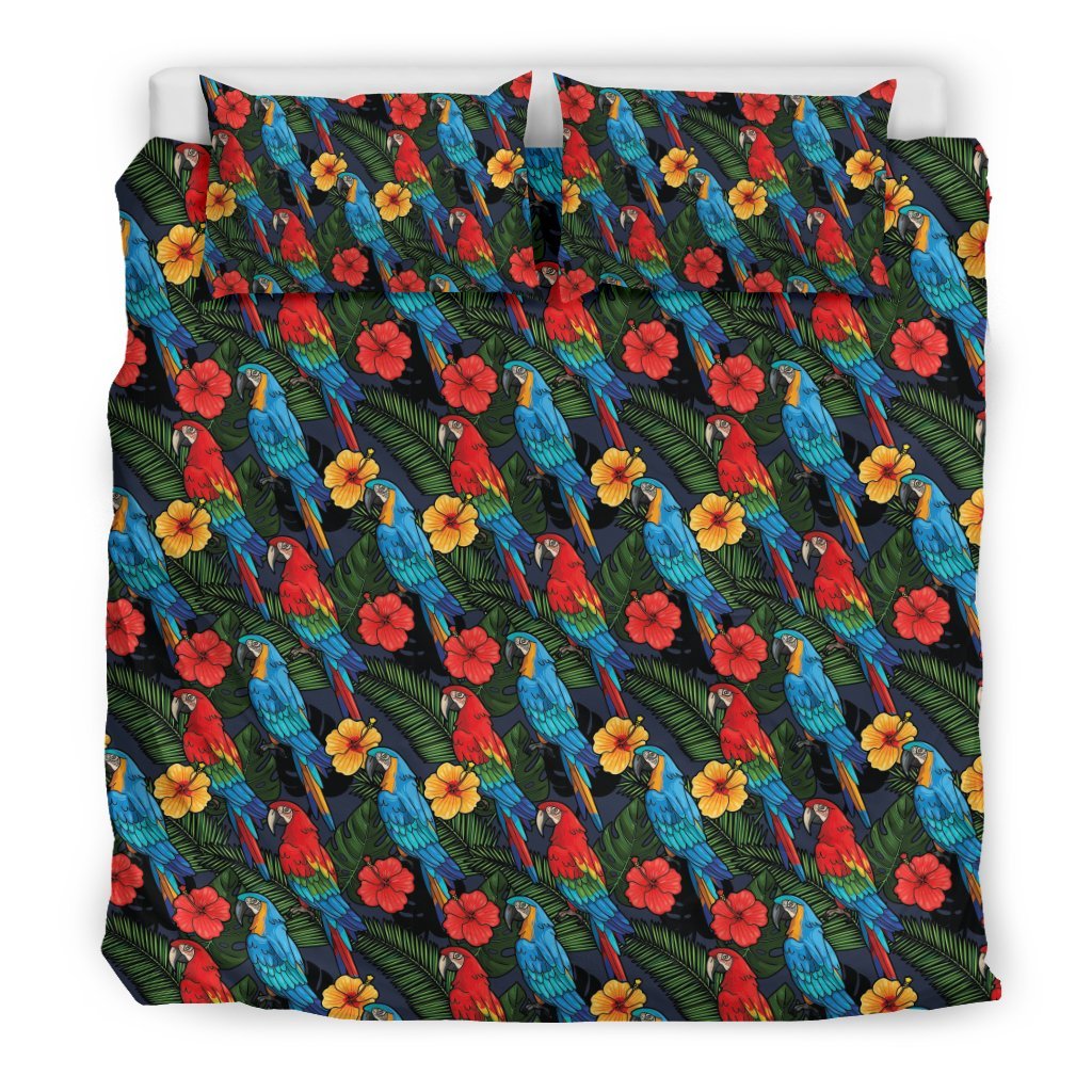 Floral Parrot Bird Pattern Print Duvet Cover Bedding Set-grizzshop