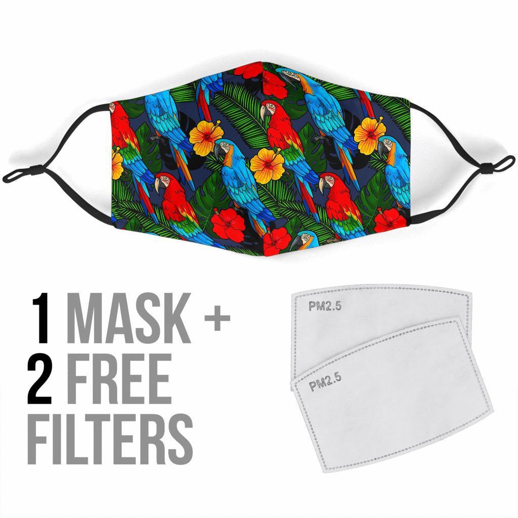 Floral Parrot Bird Pattern Print Face Mask-grizzshop